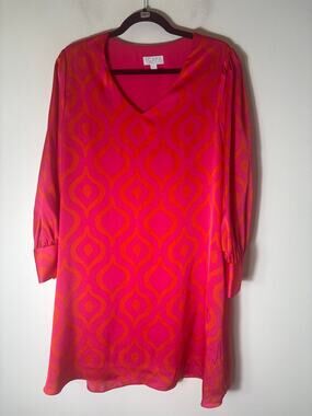 SCAPA Lauren Perre Hot Pink Orange Long Sleeve Trapeze Dress Sz M